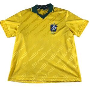 Vintage 90s Brazil National Football Soccer Jersey Sz L Made In USA THRASHED